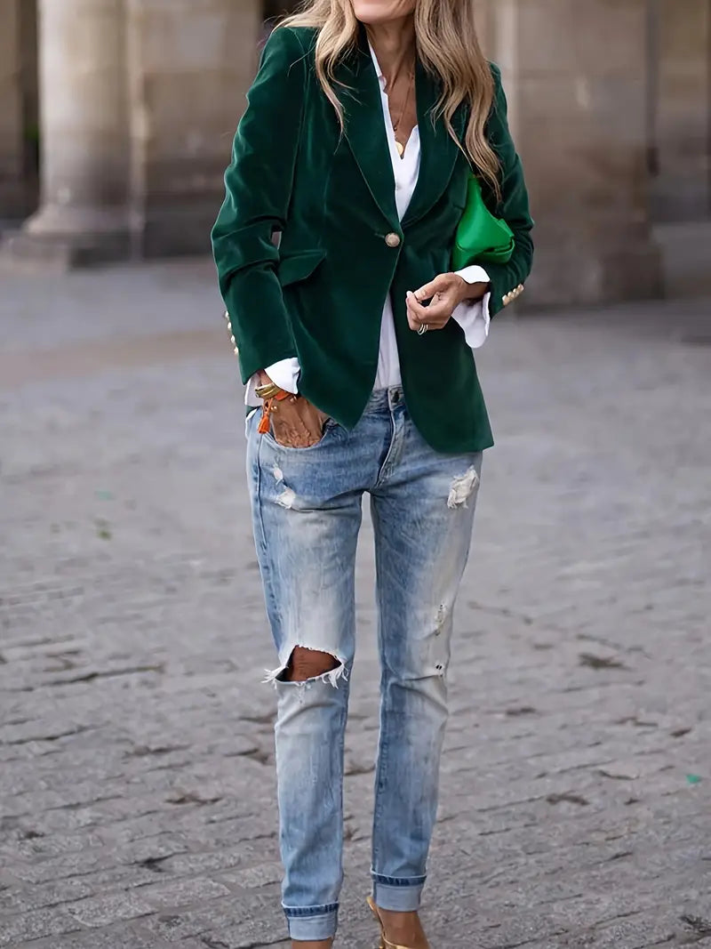 Yvana™ – Elegantne Sametist Blazer Lihtsaks Hoovis Elegantsiks