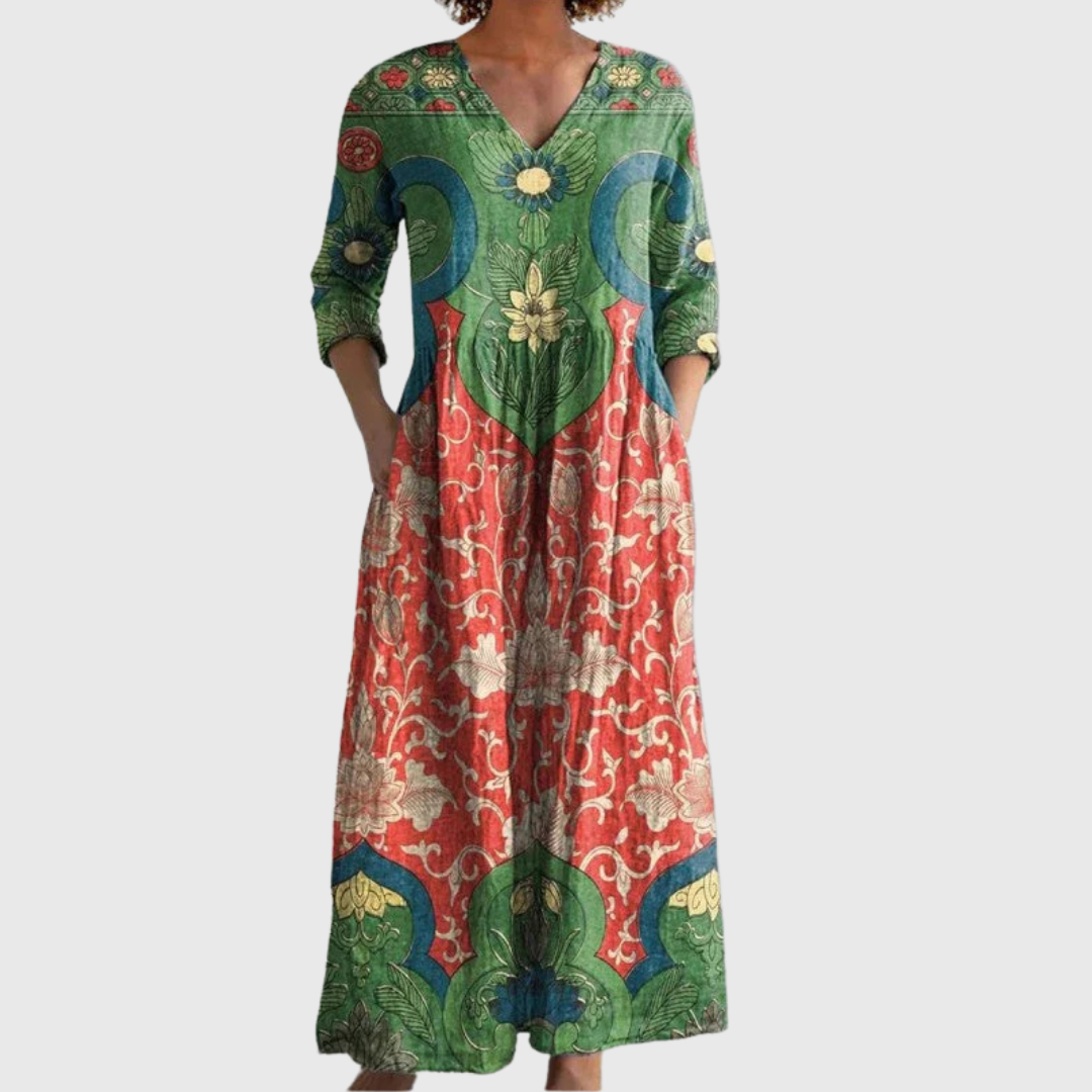 Lourdes™ – Romantiline vintage-stiilis lilleline maxi kleit