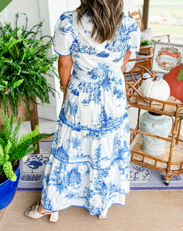Alexia™ – Vintage Toile Print Maxi Kleit Lihtsaks Elegantsiks
