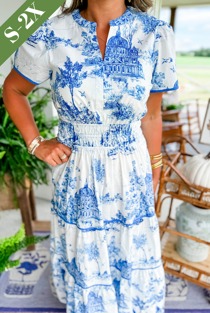 Alexia™ – Vintage Toile Print Maxi Kleit Lihtsaks Elegantsiks