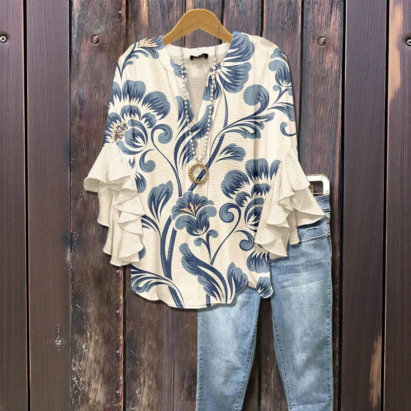 Bibi™ - ELEGANTNE BLOUSE RETRO LILLEMUSTRIGA
