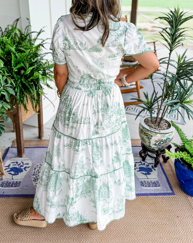 Alexia™ – Vintage Toile Print Maxi Kleit Lihtsaks Elegantsiks