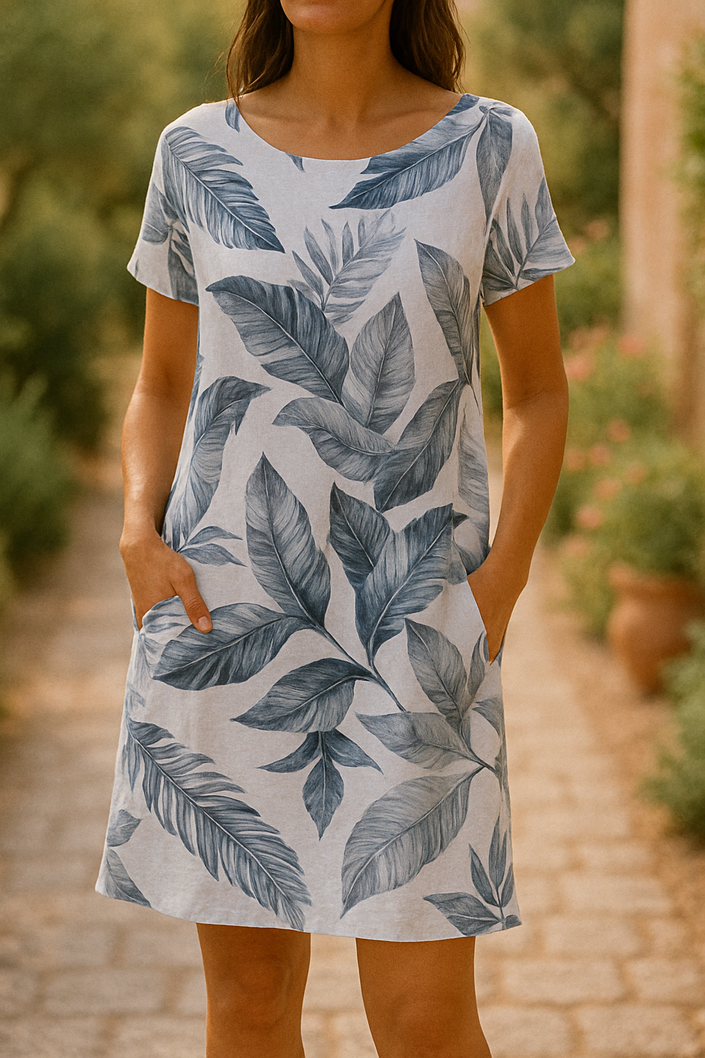 Jeannie™ – Elegantne midikleit botaanika printiga