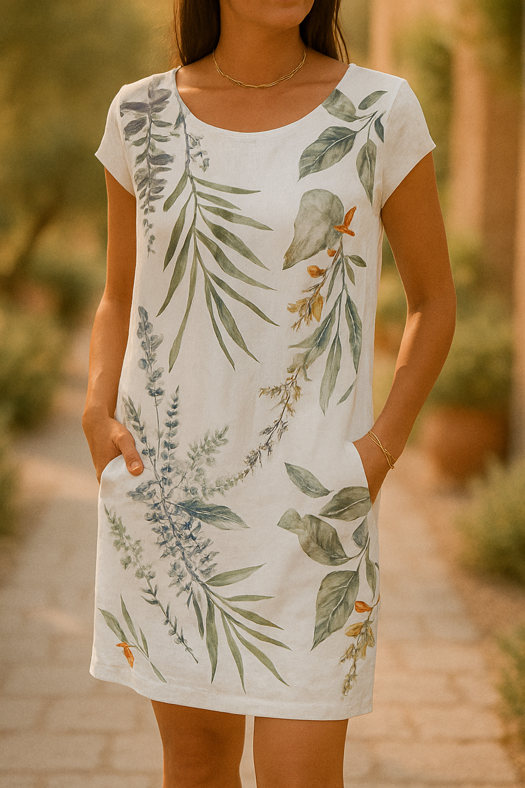 Jeannie™ – Elegantne midikleit botaanika printiga