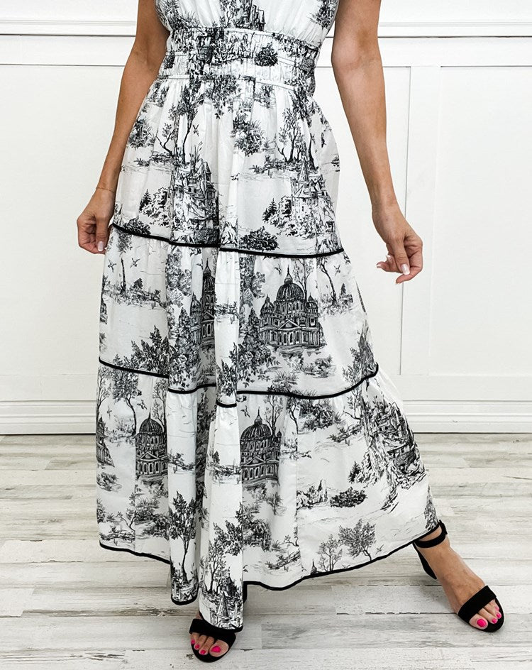 Alexia™ – Vintage Toile Print Maxi Kleit Lihtsaks Elegantsiks