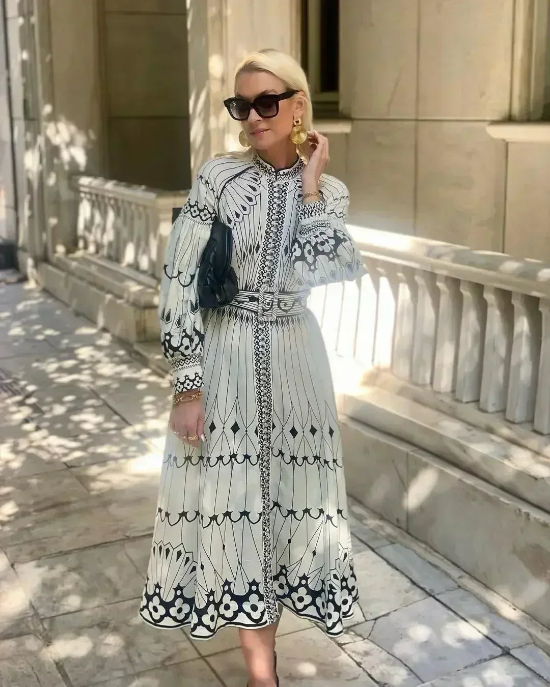 Eulalia - Retro Kõrge Kaelusega Boho Kleid