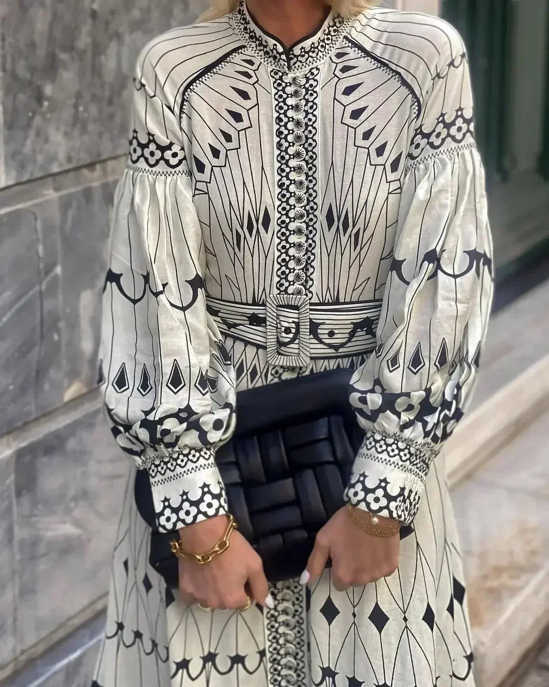 Eulalia - Retro Kõrge Kaelusega Boho Kleid