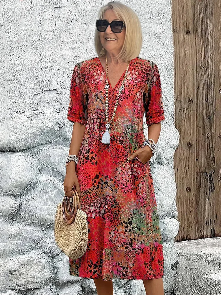 Alivia™ – Elegantne Lilleline Midi Kleit, Mis Sobib Iga Päeva Stiiliks